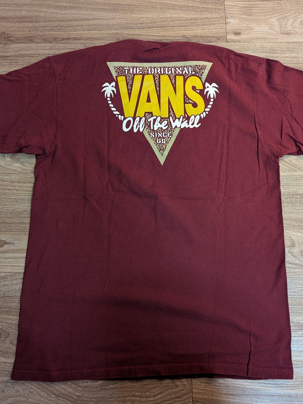 Vans Maroon Skate Tee with Yellow and White Script Logo L